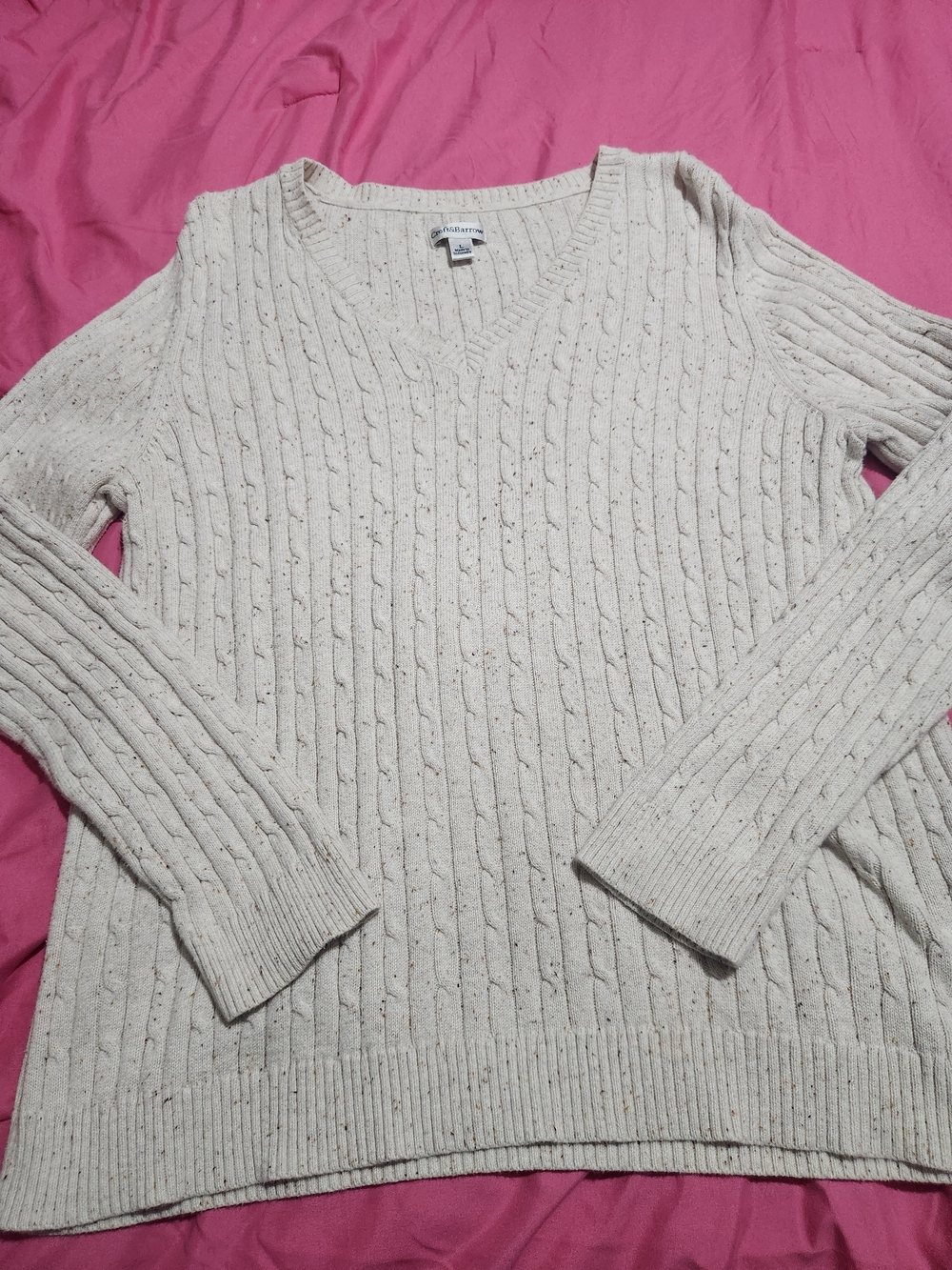 croft & barrow Essential Cable Knit Cream Speckled Ribbed V-Neck Sweater